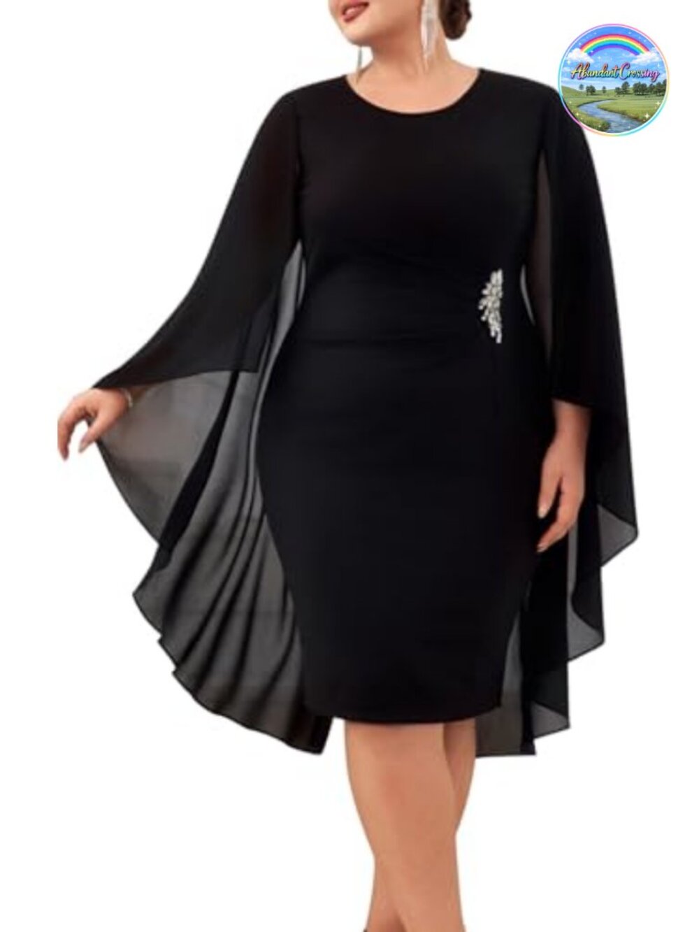Plus Size Chiffon Cape Bodycon Midi Cocktail Wedding Guest Dress